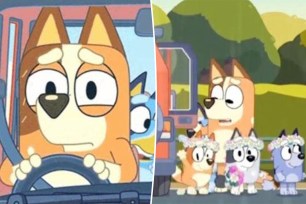 Cartoon images of dogs in a car