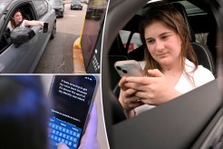 Alexis Bogan, whose speech was impaired by a brain tumor, uses an AI powered smartphone app to create a audible drink order at a Starbucks drive-thru on Monday, April 29, 2024, in Lincoln, R.I. The app converts her typed entries into a verbal message created using her original voice.