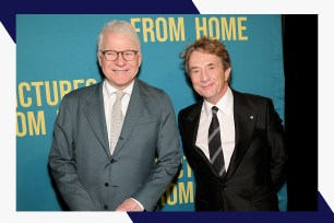 Steve Martin (L) and Martin Short pose on the red carpet.