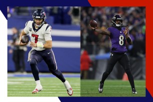 Houston Texans quarterback C.J. Stroud (L) is going head to head with Baltimore Ravens star Lamar Jackson in a Christmas 2024 game at Houston's NRG Stadium.